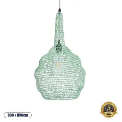LEDTM® KENTUCKY 01882 Vintage Κρεμαστό Φωτιστικό Πλέγμα Μονόφωτο 1 x E27 IP20 Τιρκουάζ Μέταλλο - Μ30 x Π30 x Υ50cm