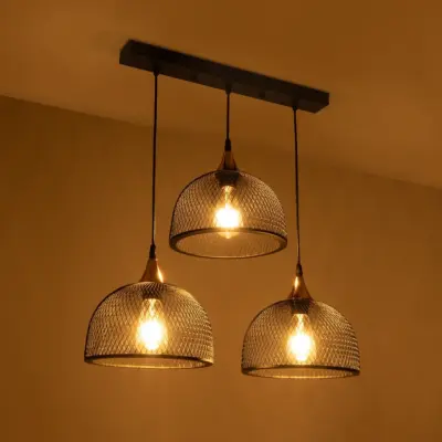 LEDTM® GLIND 201-0082 Vintage Κρεμαστό Φωτιστικό Ράγα Ράγα Τρίφωτο 3 x E27 IP20 Μαύρο Μέταλλο - Μ60 x Π25 x Υ50cm - Image 3