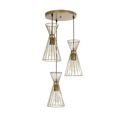 LEDTM® FLIXIO 201-0126 Vintage Κρεμαστό Φωτιστικό Οροφής με Ντουί 3 x E27 AC 220-240V IP20 - Χρυσό - Μ40 x Π40 x Υ70cm