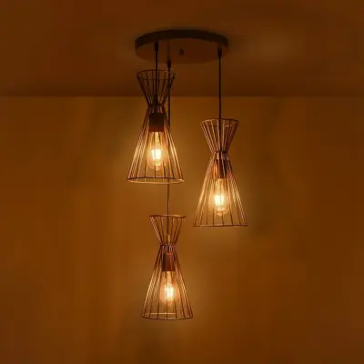 LEDTM® FLIXIO 201-0126 Vintage Κρεμαστό Φωτιστικό Οροφής με Ντουί 3 x E27 AC 220-240V IP20 - Χρυσό - Μ40 x Π40 x Υ70cm - Image 3