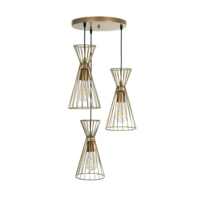 LEDTM® FLIXIO 201-0126 Vintage Κρεμαστό Φωτιστικό Οροφής με Ντουί 3 x E27 AC 220-240V IP20 - Χρυσό - Μ40 x Π40 x Υ70cm - Image 4