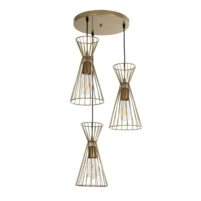 LEDTM® FLIXIO 201-0126 Vintage Κρεμαστό Φωτιστικό Οροφής με Ντουί 3 x E27 AC 220-240V IP20 - Χρυσό - Μ40 x Π40 x Υ70cm - Image 5