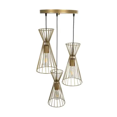 LEDTM® FLIXIO 201-0126 Vintage Κρεμαστό Φωτιστικό Οροφής με Ντουί 3 x E27 AC 220-240V IP20 - Χρυσό - Μ40 x Π40 x Υ70cm - Image 6