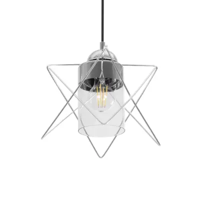 LEDTM® PLEX 202-0038 Μοντέρνο Κρεμαστό Φωτιστικό Πλέγμα Μονόφωτο 1 x E27 IP20 Ασημί Μέταλλο με Διάφανο Γυαλί - Μ25 x Π25 x Υ23cm