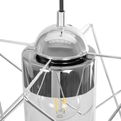 LEDTM® PLEX 202-0038 Μοντέρνο Κρεμαστό Φωτιστικό Πλέγμα Μονόφωτο 1 x E27 IP20 Ασημί Μέταλλο με Διάφανο Γυαλί - Μ25 x Π25 x Υ23cm - Image 8