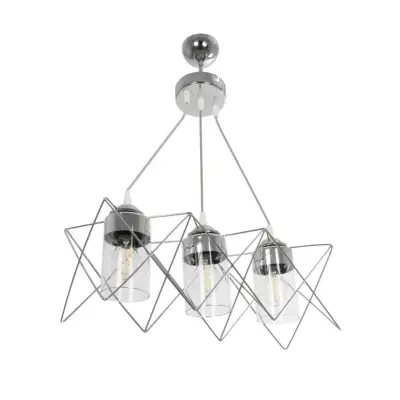 LEDTM® PLEX 202-0039 Μοντέρνο Κρεμαστό Φωτιστικό Πλέγμα Τρίφωτο 3 x E27 IP20 Ασημί Μέταλλο με Διάφανο Γυαλί - Μ56 x Π17 x Υ24cm