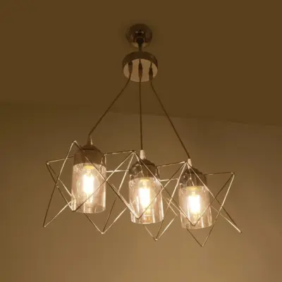 LEDTM® PLEX 202-0039 Μοντέρνο Κρεμαστό Φωτιστικό Πλέγμα Τρίφωτο 3 x E27 IP20 Ασημί Μέταλλο με Διάφανο Γυαλί - Μ56 x Π17 x Υ24cm - Image 3