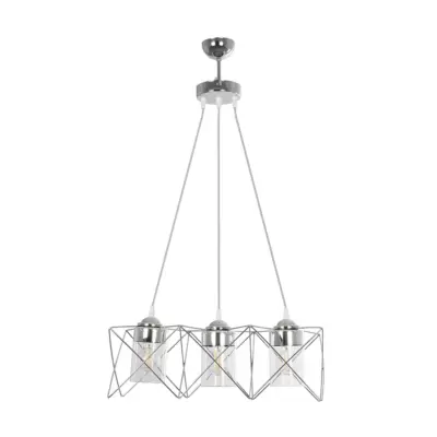 LEDTM® PLEX 202-0039 Μοντέρνο Κρεμαστό Φωτιστικό Πλέγμα Τρίφωτο 3 x E27 IP20 Ασημί Μέταλλο με Διάφανο Γυαλί - Μ56 x Π17 x Υ24cm - Image 4