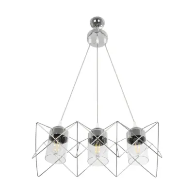 LEDTM® PLEX 202-0039 Μοντέρνο Κρεμαστό Φωτιστικό Πλέγμα Τρίφωτο 3 x E27 IP20 Ασημί Μέταλλο με Διάφανο Γυαλί - Μ56 x Π17 x Υ24cm - Image 5