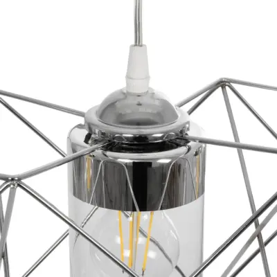 LEDTM® PLEX 202-0039 Μοντέρνο Κρεμαστό Φωτιστικό Πλέγμα Τρίφωτο 3 x E27 IP20 Ασημί Μέταλλο με Διάφανο Γυαλί - Μ56 x Π17 x Υ24cm - Image 8