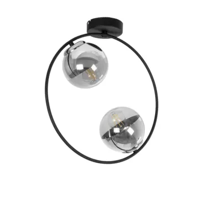 LEDTM® CITY 202-0040 Μοντέρνο Φωτιστικό Οροφής Μπάλα Δίφωτο 2 x E27 IP20 Μαύρο Μέταλλο με Διάφανο Γυαλί - Μ45 x Π15 x Υ55cm
