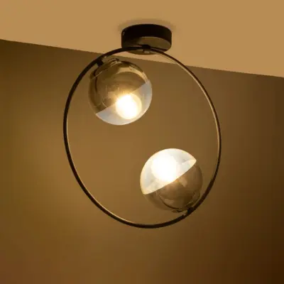 LEDTM® CITY 202-0040 Μοντέρνο Φωτιστικό Οροφής Μπάλα Δίφωτο 2 x E27 IP20 Μαύρο Μέταλλο με Διάφανο Γυαλί - Μ45 x Π15 x Υ55cm - Image 3