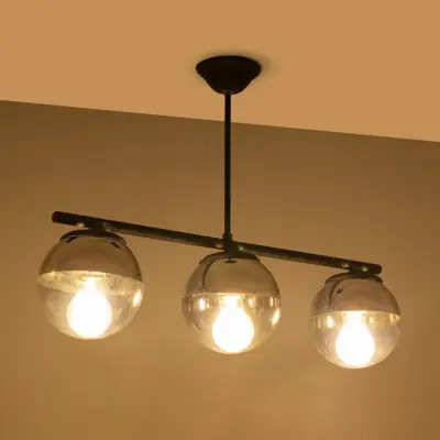 LEDTM® CITY 202-0043 Μοντέρνο Φωτιστικό Οροφής Μπάλα Τρίφωτο 3 x E27 IP20 Μαύρο Μέταλλο με Διάφανο Γυαλί - Μ55 x Π15 x Υ43cm - Image 3