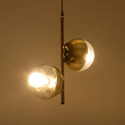 LEDTM® CITY 202-0044 Μοντέρνο Κρεμαστό Φωτιστικό Μπάλα Δίφωτο 2 x E27 IP20 Χρυσό Μέταλλο με Διάφανο Γυαλί - Μ35 x Π16 x Υ42cm - Image 3