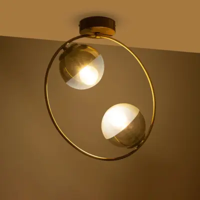 LEDTM® CITY 202-0046 Μοντέρνο Φωτιστικό Οροφής Μπάλα Δίφωτο 2 x E27 IP20 Χρυσό Μέταλλο με Διάφανο Γυαλί - Μ45 x Π15 x Υ55cm - Image 3