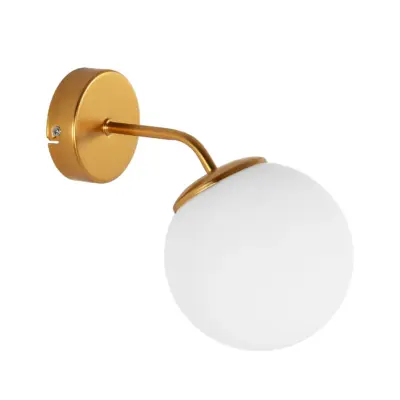 LEDTM® DALPH 203-0033 Vintage Επιτοίχιο Φωτιστικό Απλίκα Μονόφωτο 1 x E27 IP20 Χρυσό Μέταλλο με Λευκό Γυαλί - M15 x Π25 x Υ22cm