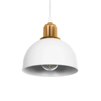 LEDTM® ΗUT 203-0147 Μοντέρνο Κρεμαστό Φωτιστικό Καμπάνα Μονόφωτο 1 x E27 IP20 Λευκό με Χρυσό Πλαστικό - Μ18 x Π18 x Υ18cm