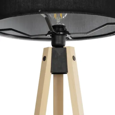 LEDTM® SAGA 204-0041 Μοντέρνο Eπιδαπέδιο Φωτιστικό Μονόφωτο 1 x E27 IP20 Μπεζ Ξύλο με Μαύρο Ύφασμα - Μ38 x Π38 x Υ140cm - Image 6