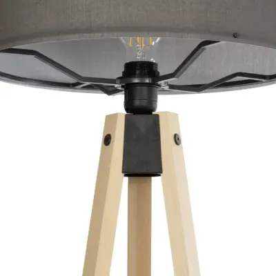 LEDTM® SAGA 204-0044 Μοντέρνο Eπιδαπέδιο Φωτιστικό Μονόφωτο 1 x E27 IP20 Μπεζ Ξύλο με Γκρι Ύφασμα - Μ38 x Π38 x Υ140cm - Image 6