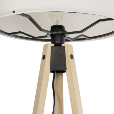 LEDTM® SAGA 204-0046 Μοντέρνο Eπιδαπέδιο Φωτιστικό Μονόφωτο 1 x E27 IP20 Μπεζ Ξύλο με Λευκό Ύφασμα - Μ38 x Π38 x Υ140cm - Image 6