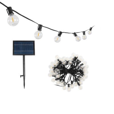 LEDTM® TWILIGHT 79669 Μοντέρνο Φωτιστικό Κήπου Γιρλάντα 14.5m με 50 Λάμπες LED 30W 2700lm 360° DC 3.7V με Ενσωματωμένο Φωτοβολταϊκό Panel 5.5V 5W & Επαναφορτιζόμενη Μπαταρία Li-ion 3.7V 3x18650 6600mAh Αδιάβροχο IP65 Θερμό Λευκό 2700Κ Dimmable - Sanan SMD Chip - Μαύρο & Διάφανο - Μ1450 x Π4 x Υ7cm - 2 Χρόνια Εγγύηση