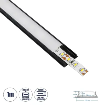 LEDTM® ALP-LINEAR CURBARIO 70804-1M Επιφανειακό Εύκαμπτο Προφίλ Αλουμινίου με Λευκό Γαλακτερό Πατητό Κάλυμμα για Ταινίες LED IP20 - Μαύρο - Μ100 x Π1.7 x Υ0.5cm