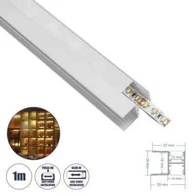 LEDTM® ALP-R-SHELF DODA 70814-1M Χωνευτό Προφίλ Αλουμινίου Ειδικό για Φωτισμό Ραφιού 18mm με Λευκό Γαλακτερό Πατητό Κάλυμμα για Ταινίες LED IP20 - Ασημί - Μ100 x Π1.5 x Υ2cm
