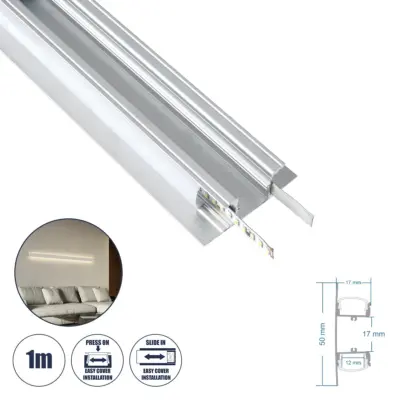 LEDTM® ALP-WALL-UPDOWN CONCEALED 70844-1M Επιφανειακό Προφίλ Αλουμινίου Ειδικό για Δημιουργία Κρυφού Φωτισμού Up & Down με Λευκό Γαλακτερό Πατητό Κάλυμμα για Ταινίες LED IP20 - Ασημί - Μ100 x Π5 x Υ1.7cm