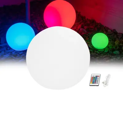 LEDTM® AQUAGLOW 71473 Μοντέρνο Φωτιστικό Κήπου Μπάλα με IR Ασύρματο Χειριστήριο LED 3W 240lm 360° DC 5V με USB-C με Επαναφορτιζόμενη Μπαταρία Li-ion 3.7V 2x18650 1400mAh Αδιάβροχο IP54 Πολύχρωμο RGBW Dimmable - Sanan SMD Chip - Γαλακτερό Λευκό - Μ15 x Π15 x Υ14cm - 2 Χρόνια Εγγύηση