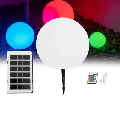 LEDTM® AQUAGLOW 71474 Μοντέρνο Φωτιστικό Κήπου Μπάλα με IR Ασύρματο Χειριστήριο LED 3W 240lm 360° DC 5V με USB-C με Ενσωματωμένο Φωτοβολταϊκό Panel 6V 1W & Επαναφορτιζόμενη Μπαταρία Li-ion 3.7V 2x18650 1400mAh Αδιάβροχο IP54 Πολύχρωμο RGBW Dimmable - Sanan SMD Chip - Γαλακτερό Λευκό - Μ25 x Π25 x Υ24cm - 2 Χρόνια Εγγύηση