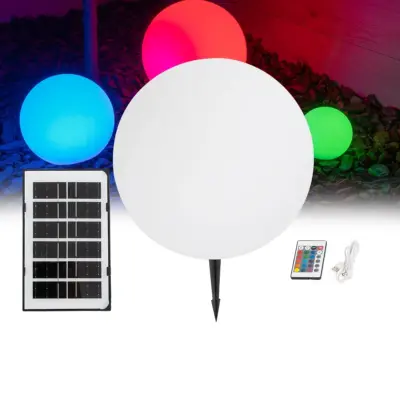 LEDTM® AQUAGLOW 71475 Μοντέρνο Φωτιστικό Κήπου Μπάλα με IR Ασύρματο Χειριστήριο LED 5W 400lm 360° DC 5V με USB-C με Ενσωματωμένο Φωτοβολταϊκό Panel 6V 1.5W & Επαναφορτιζόμενη Μπαταρία Li-ion 3.7V 3x18650 1800mAh Αδιάβροχο IP54 Πολύχρωμο RGBW Dimmable - Sanan SMD Chip - Γαλακτερό Λευκό - Μ35 x Π35 x Υ34cm - 2 Χρόνια Εγγύηση