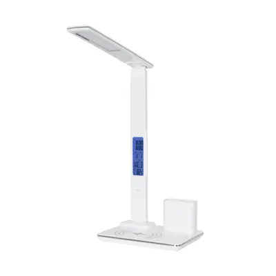 LEDTM® ZENTIME 76554 Μοντέρνο Επιτραπέζιο Φωτιστικό Γραφείου με Ασύρματη Φόρτιση 15W 3A & Ψηφιακό Ρολόι LED 3.5W 350lm 120° DC 5V με USB-C IP20 Ρυθμιζόμενο Λευκό CCT με Αφή 2700K/4500K/6000K Dimmable - Sanan SMD Chip - Λευκό- Μ19.5 x Π25 x Υ50cm - 2 Χρόνια Εγγύηση