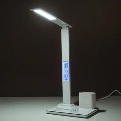 LEDTM® ZENTIME 76554 Μοντέρνο Επιτραπέζιο Φωτιστικό Γραφείου με Ασύρματη Φόρτιση 15W 3A & Ψηφιακό Ρολόι LED 3.5W 350lm 120° DC 5V με USB-C IP20 Ρυθμιζόμενο Λευκό CCT με Αφή 2700K/4500K/6000K Dimmable - Sanan SMD Chip - Λευκό- Μ19.5 x Π25 x Υ50cm - 2 Χρόνια Εγγύηση - Image 16