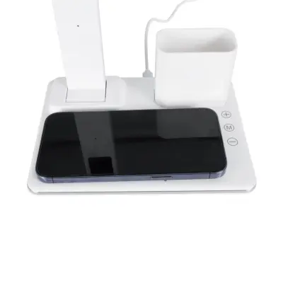 LEDTM® ZENTIME 76554 Μοντέρνο Επιτραπέζιο Φωτιστικό Γραφείου με Ασύρματη Φόρτιση 15W 3A & Ψηφιακό Ρολόι LED 3.5W 350lm 120° DC 5V με USB-C IP20 Ρυθμιζόμενο Λευκό CCT με Αφή 2700K/4500K/6000K Dimmable - Sanan SMD Chip - Λευκό- Μ19.5 x Π25 x Υ50cm - 2 Χρόνια Εγγύηση - Image 7