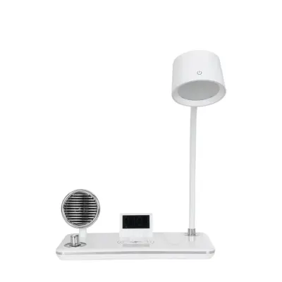LEDTM® OLDY 76557 Μοντέρνο Επιτραπέζιο Φωτιστικό Γραφείου με Ασύρματη Φόρτιση 15W 3A, 5W Bluetooth Ηχείο & Ψηφιακό Ρολόι LED 3W 300lm 120° DC 5V με USB-C IP20 Ρυθμιζόμενο Λευκό CCT με Αφή 2700K/4500K/6000K Dimmable - Sanan SMD Chip - Λευκό - Μ13 x Π25 x Υ38cm - 2 Χρόνια Εγγύηση - Image 3