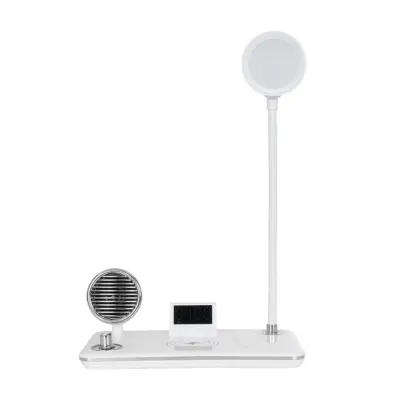 LEDTM® OLDY 76557 Μοντέρνο Επιτραπέζιο Φωτιστικό Γραφείου με Ασύρματη Φόρτιση 15W 3A, 5W Bluetooth Ηχείο & Ψηφιακό Ρολόι LED 3W 300lm 120° DC 5V με USB-C IP20 Ρυθμιζόμενο Λευκό CCT με Αφή 2700K/4500K/6000K Dimmable - Sanan SMD Chip - Λευκό - Μ13 x Π25 x Υ38cm - 2 Χρόνια Εγγύηση - Image 4