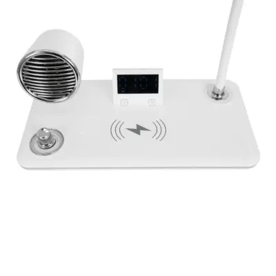 LEDTM® OLDY 76557 Μοντέρνο Επιτραπέζιο Φωτιστικό Γραφείου με Ασύρματη Φόρτιση 15W 3A, 5W Bluetooth Ηχείο & Ψηφιακό Ρολόι LED 3W 300lm 120° DC 5V με USB-C IP20 Ρυθμιζόμενο Λευκό CCT με Αφή 2700K/4500K/6000K Dimmable - Sanan SMD Chip - Λευκό - Μ13 x Π25 x Υ38cm - 2 Χρόνια Εγγύηση - Image 7