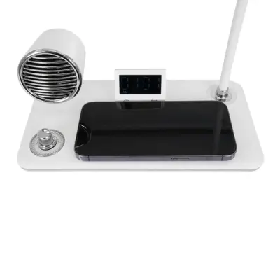 LEDTM® OLDY 76557 Μοντέρνο Επιτραπέζιο Φωτιστικό Γραφείου με Ασύρματη Φόρτιση 15W 3A, 5W Bluetooth Ηχείο & Ψηφιακό Ρολόι LED 3W 300lm 120° DC 5V με USB-C IP20 Ρυθμιζόμενο Λευκό CCT με Αφή 2700K/4500K/6000K Dimmable - Sanan SMD Chip - Λευκό - Μ13 x Π25 x Υ38cm - 2 Χρόνια Εγγύηση - Image 8