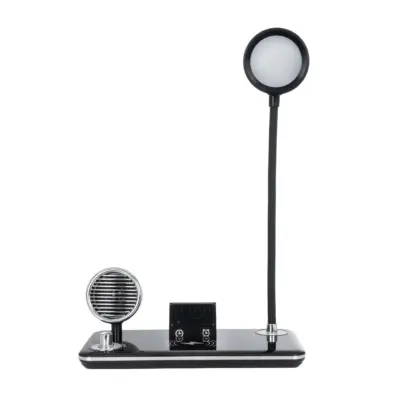 LEDTM® OLDY 76563 Μοντέρνο Επιτραπέζιο Φωτιστικό Γραφείου με Ασύρματη Φόρτιση 15W 3A, 5W Bluetooth Ηχείο & Ψηφιακό Ρολόι LED 3W 300lm 120° DC 5V με USB-C IP20 Ρυθμιζόμενο Λευκό CCT με Αφή 2700K/4500K/6000K Dimmable - Sanan SMD Chip - Μαύρο - Μ13 x Π25 x Υ38cm - 2 Χρόνια Εγγύηση - Image 4