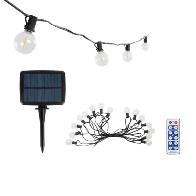 LEDTM® TWILIGHT 79667 Μοντέρνο Φωτιστικό Κήπου Γιρλάντα 7.7m με 15 Λάμπες & IR Ασύρματο Χειριστήριο LED 9W 810lm 360° DC 3.7V με Ενσωματωμένο Φωτοβολταϊκό Panel 5.5V 1.5W & Επαναφορτιζόμενη Μπαταρία Li-ion 3.7V 1x18650 2200mAh Αδιάβροχο IP65 Θερμό Λευκό 2700Κ Dimmable - Sanan SMD Chip - Μαύρο & Διάφανο - Μ770 x Π4 x Υ7cm - 2 Χρόνια Εγγύηση