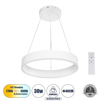 Alternative view of LEDTM® VENOM 61174 Μοντέρνο Κρεμαστό Φωτιστικό Οροφής LED 30W 3513lm 120° AC 220-240V IP20 Ρυθμιζόμενο Λευκό CCT με Χειριστήριο από 2700K έως 6000K Dimmable - Lumileds SMD Chip - Λευκό Ματ - Μ40 x Π40 x Υ6.5cm - 3 Χρόνια Εγγύηση