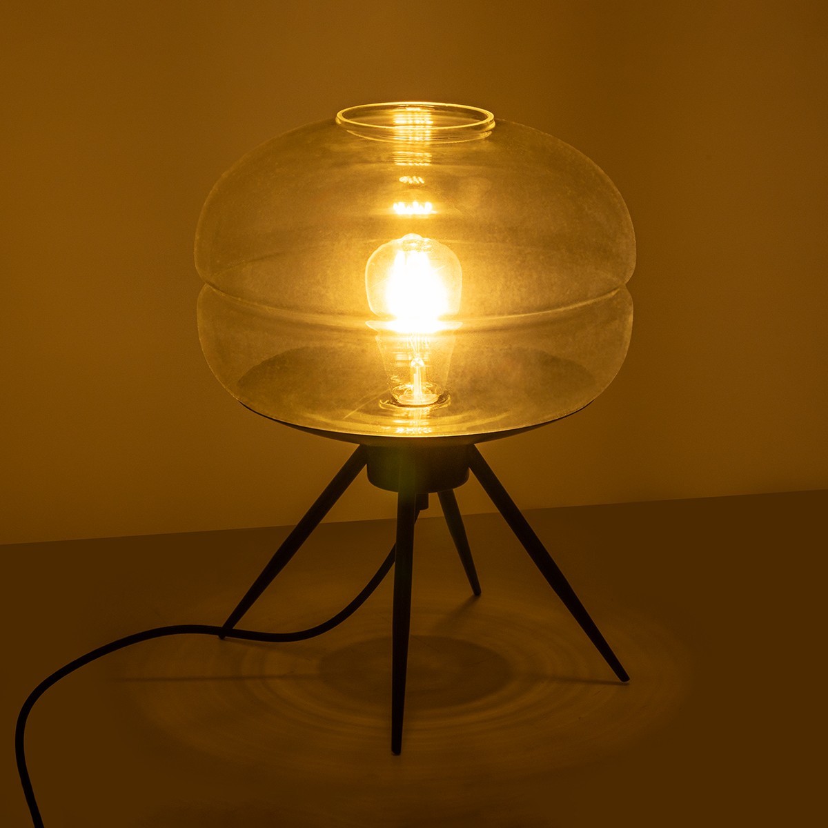 Alternative view of LEDTM® JAVAN 999-0036 Μοντέρνο Επιτραπέζιο Φωτιστικό Πορτατίφ με Ντουί 1 x E27 AC 220-240V IP20 - Διάφανο & Μαύρο - Μ30 x Π30 x Υ40cm