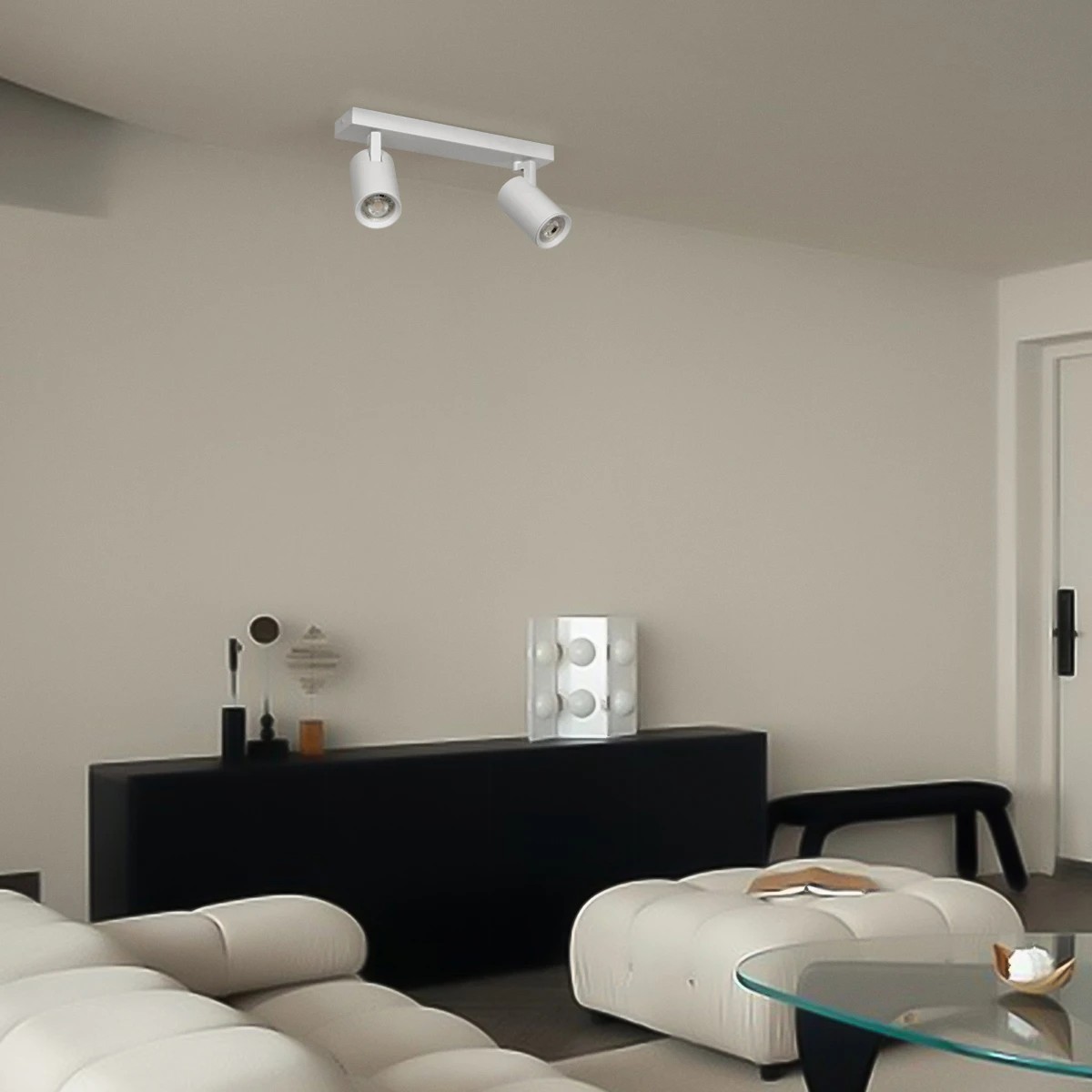 Alternative view of kelvo® SPOTA KLV-101-0137 Κινούμενο Φωτιστικό Σποτ Οροφής για 2 Λάμπες MR16 με Ντουί GU10 AC 220-240V IP20 - Λευκό Ματ - Μ30 x Π6 x Υ14.5cm