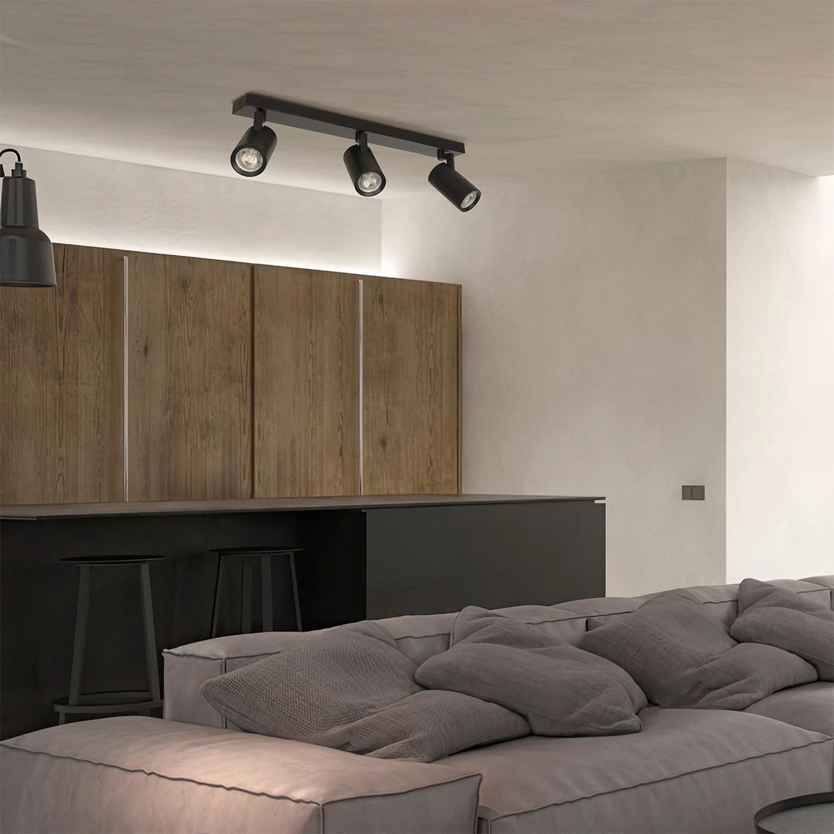 Alternative view of kelvo® SPOTA KLV-101-0138 Κινούμενο Φωτιστικό Σποτ Οροφής για 3 Λάμπες MR16 με Ντουί GU10 AC 220-240V IP20 - Μαύρο Ματ - Μ48 x Π6.2 x Υ14cm