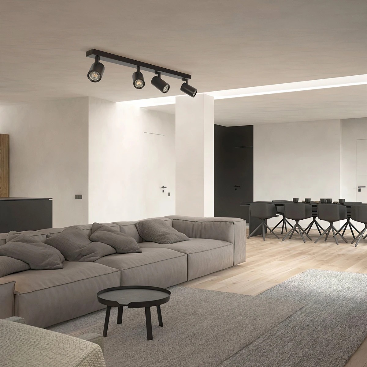 Alternative view of kelvo® SPOTA KLV-101-0140 Κινούμενο Φωτιστικό Σποτ Οροφής για 4 Λάμπες MR16 με Ντουί GU10 AC 220-240V IP20 - Μαύρο Ματ - Μ64 x Π6 x Υ14cm