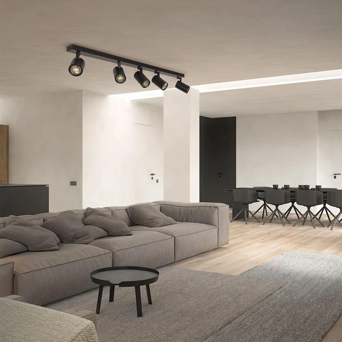 Alternative view of kelvo® SPOTA KLV-101-0142 Κινούμενο Φωτιστικό Σποτ Οροφής για 5 Λάμπες MR16 με Ντουί GU10 AC 220-240V IP20 - Μαύρο Ματ - Μ79.5 x Π6.3 x Υ14cm