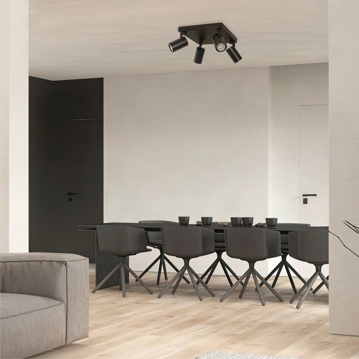 Alternative view of kelvo® SPOTA KLV-101-0146 Κινούμενο Φωτιστικό Σποτ Οροφής για 4 Λάμπες MR16 με Ντουί GU10 AC 220-240V IP20 - Μαύρο Ματ - Μ26 x Π26 x Υ14cm