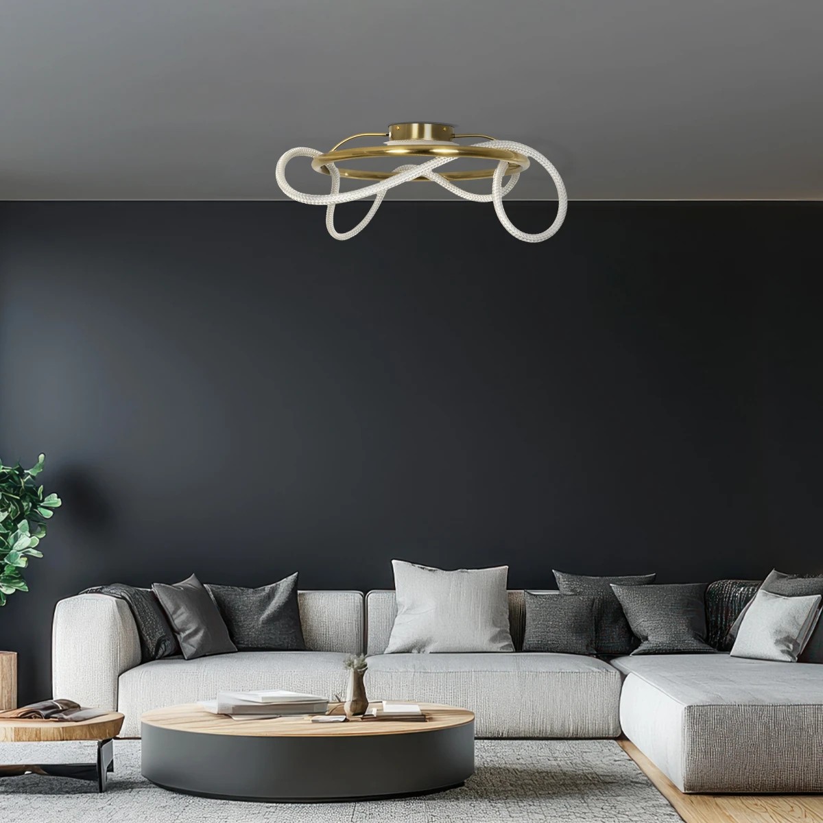 Alternative view of kelvo® GLOW KLV-101-0149 Φωτιστικό Οροφής LED 34W 3400lm 360° AC 220-240V IP20 Ρυθμιζόμενο Λευκό CCT με Χειριστήριο από 2700K έως 6000K Dimmable - Lumileds SMD Chip - Χρυσό Πλατίνα - Μ60 x Π60 x Υ30cm - 3 Χρόνια Εγγύηση