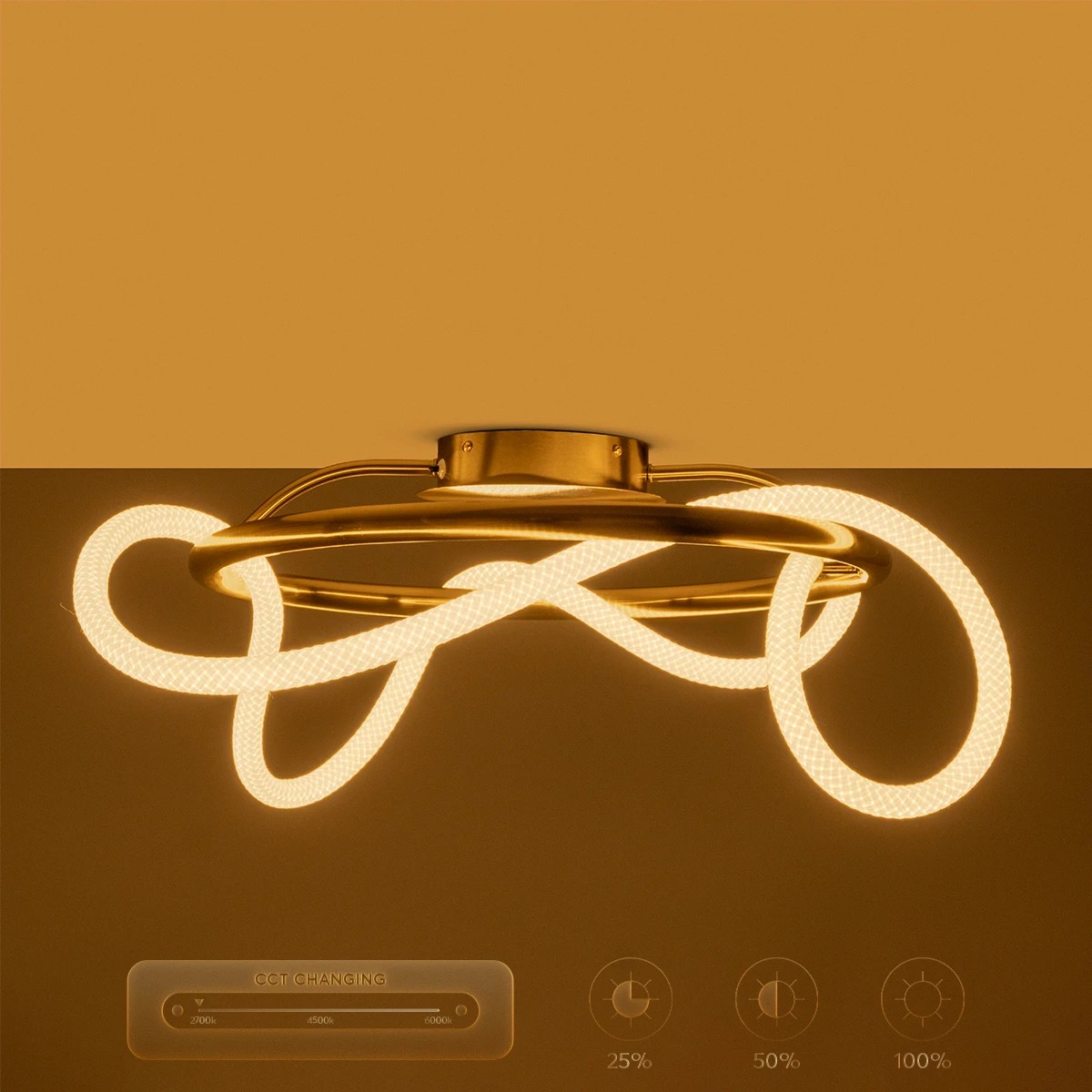 kelvo® GLOW KLV-101-0149 Φωτιστικό Οροφής LED 34W 3400lm 360° AC 220-240V IP20 Ρυθμιζόμενο Λευκό CCT με Χειριστήριο από 2700K έως 6000K Dimmable - Lumileds SMD Chip - Χρυσό Πλατίνα - Μ60 x Π60 x Υ30cm - 3 Χρόνια Εγγύηση - Image 11