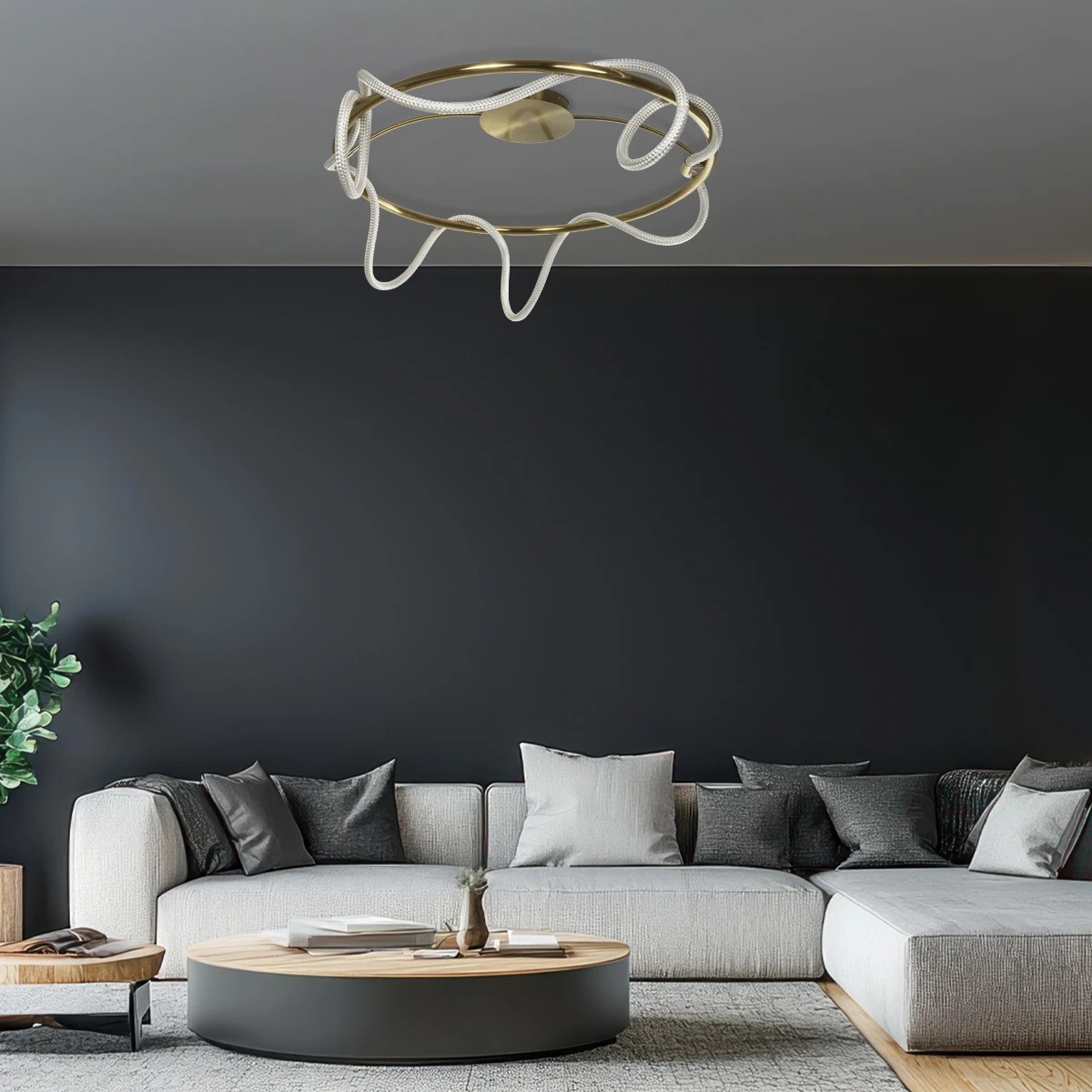 Alternative view of kelvo® GLOW KLV-101-0150 Φωτιστικό Οροφής LED 65W 6500lm 360° AC 220-240V IP20 Ρυθμιζόμενο Λευκό CCT με Χειριστήριο από 2700K έως 6000K Dimmable - Lumileds SMD Chip - Χρυσό Πλατίνα - Μ100 x Π100 x Υ30cm - 3 Χρόνια Εγγύηση